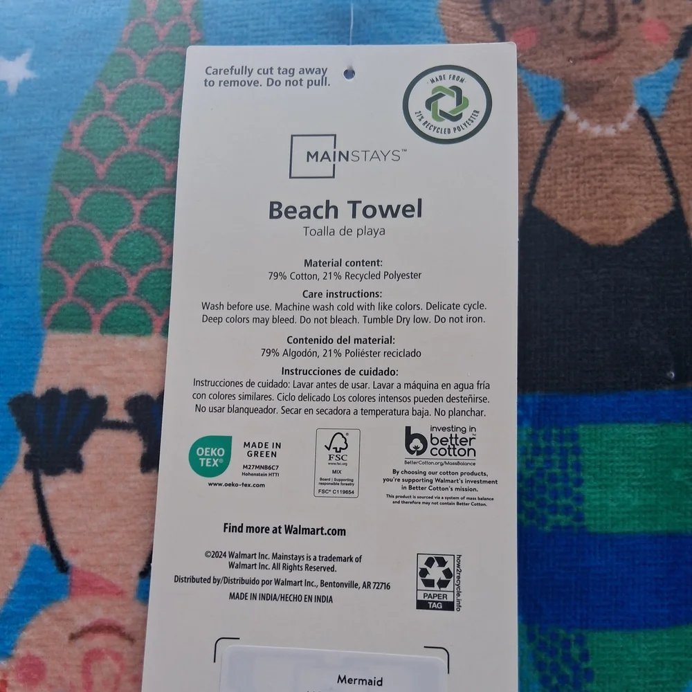 Mainstays Blue and Green Mermaid Beach Towel